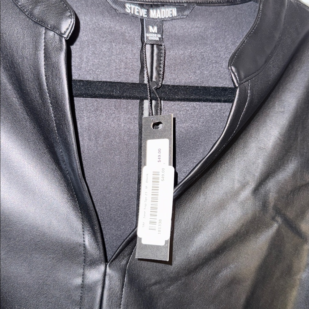 NWT STEVE MADDEN Black Faux Leather Top - Picture 3 of 6